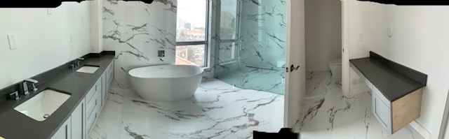 Wide shot of bathroom at The Collection