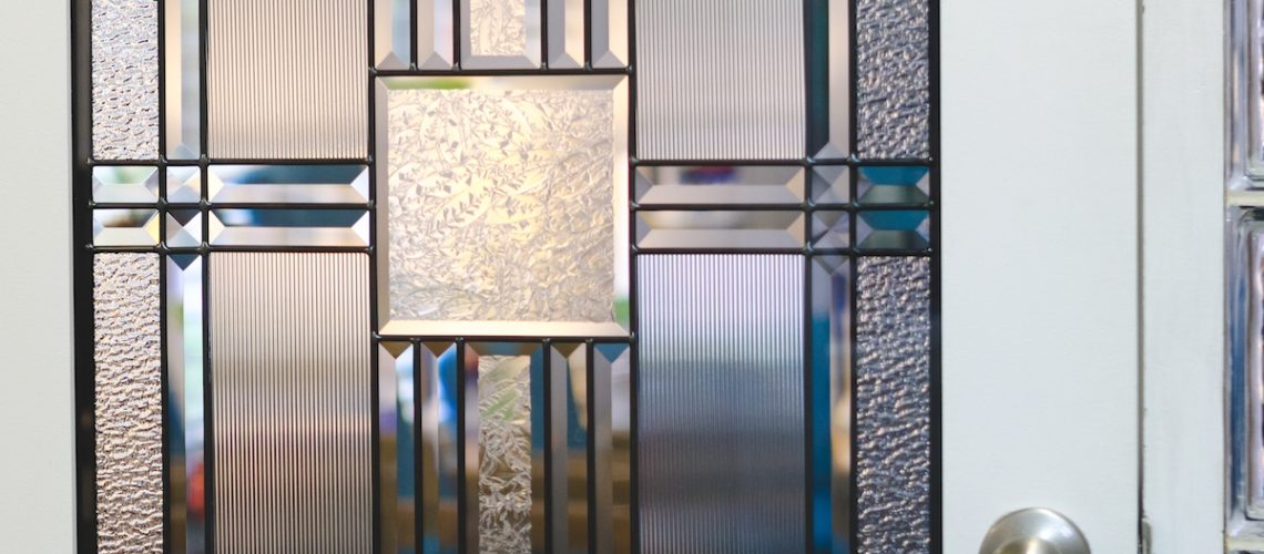 Close up of detailed glass door