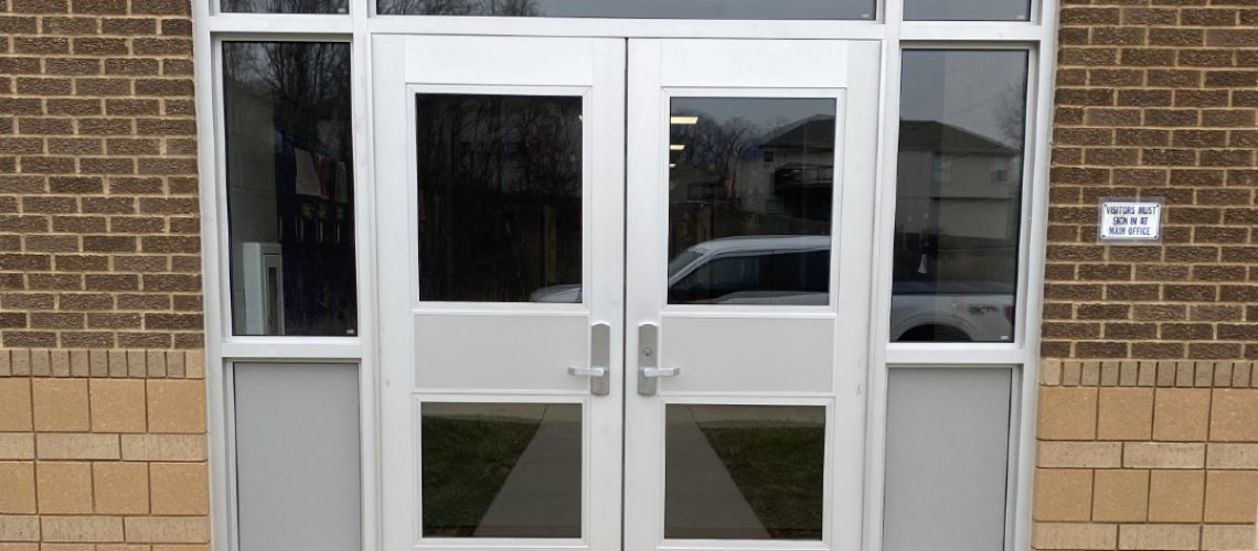 New aluminum exterior doors at middle school building