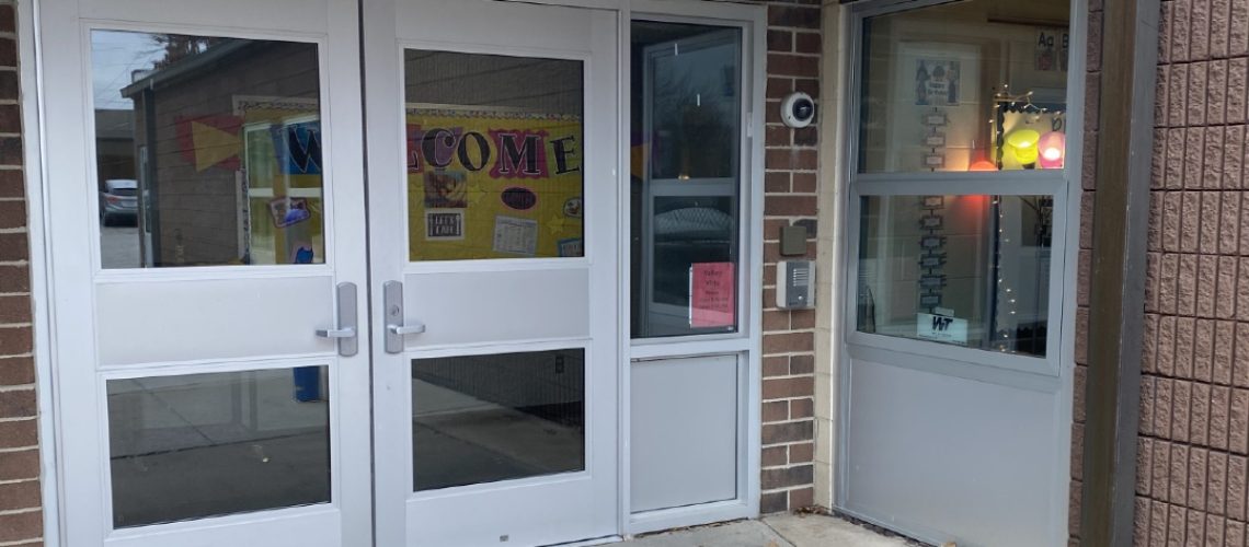 New external doors at entrance of Matthews Elementary School