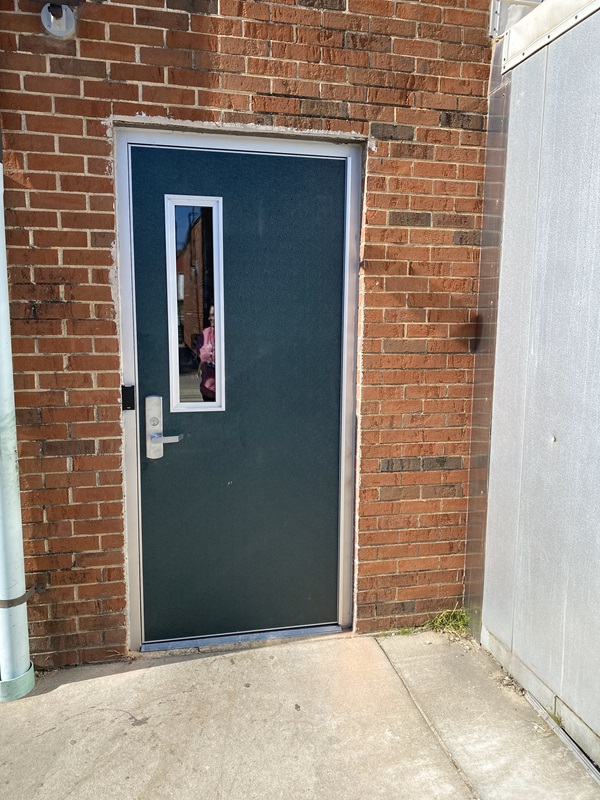 New exterior school door for Iberia School District, single door with access control.