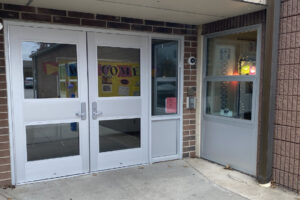 New external doors at entrance of Matthews Elementary School