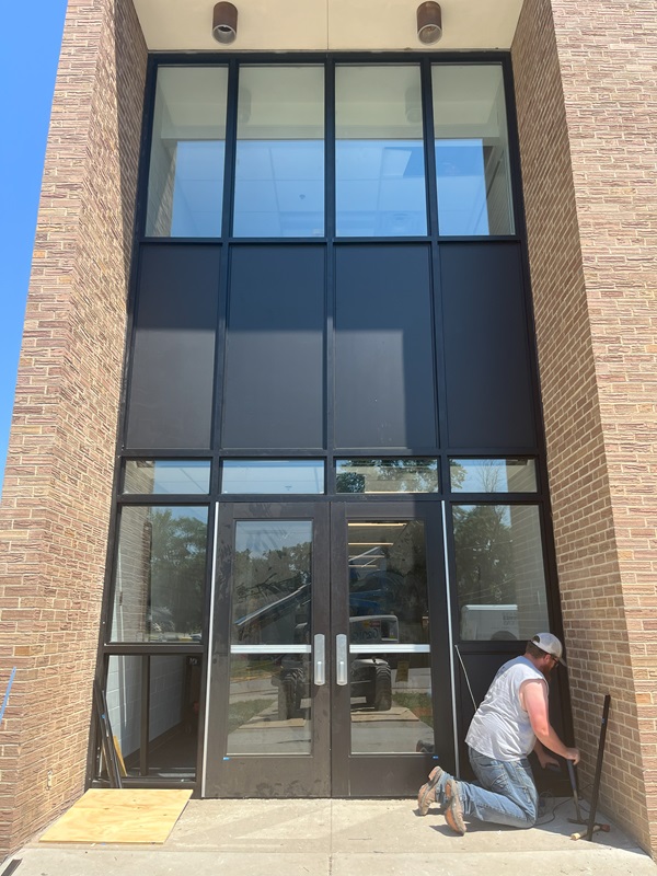 Exterior door of Lee's Summit High School building with new doors